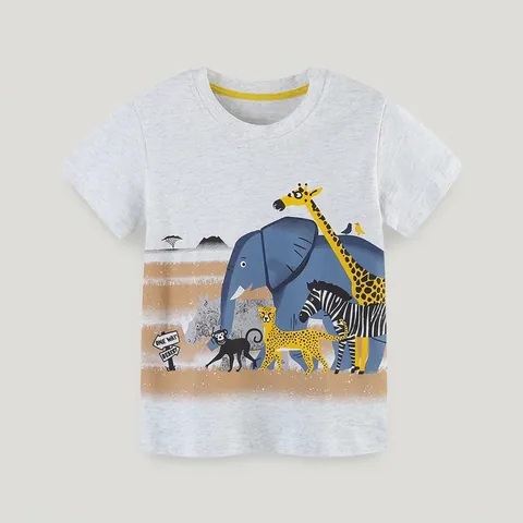 Αγόρια Κοντομάνικο T-Shirt Καλοκαίρι Δυτικό Στυλ Κινούμενα Σχέδια Ζώων Βαμβάκι Στρογγυλή Λαιμόκοψη Παιδιά Ανοιχτό Γκρι