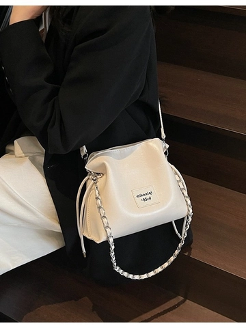 Borsa a Secchiello da Donna in Pelle PU Borsa a Tracolla Con Coulisse e Tracolla a Catena in Metallo Piccola Borsa Quotidiana Minimalista