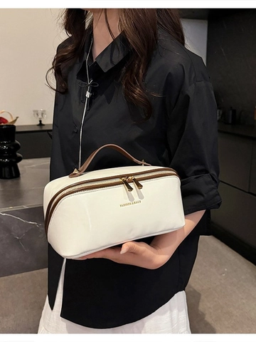 Large Capacity PU Leather Travel Cosmetic Bag For Women Portable Toiletry Makeup Storage Organizer Bag With Handheld Design