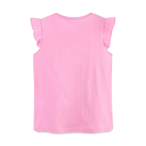 Maglietta Senza Maniche in Cotone Rosa con Volant per Bambina Carina con Stampa a Coccinella Cartone Animato Top Estivo