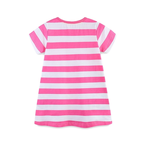 Mädchen Sommer Baumwollkleid Europäischer Stil Rosa Weiß Gestreift Cartoon Leopard Aufnäher Stickerei Kurzarm Prinzessin Kleid
