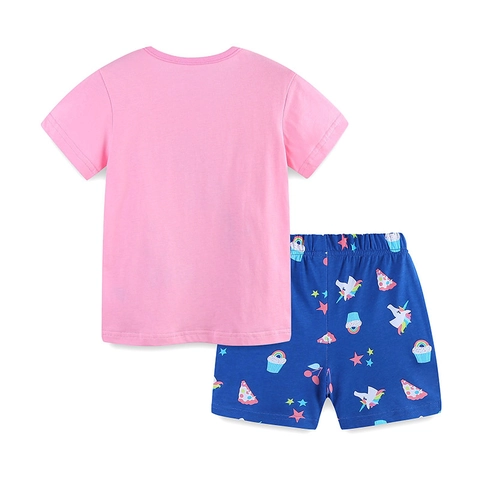 Abbigliamento Estivo in Cotone per Ragazze Stampa Unicorno Cartone Animato Top Manica Corta e Pantaloncini Completo Casual