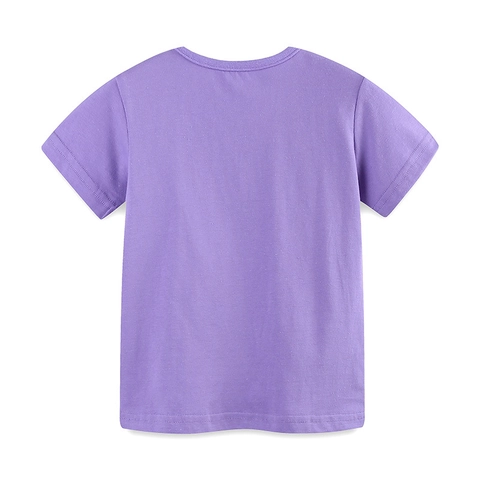 T-Shirt à Manches Courtes en Coton pour Filles Violet Imprimé Papillon Haut d'Été Décontracté pour Enfants Col Rond