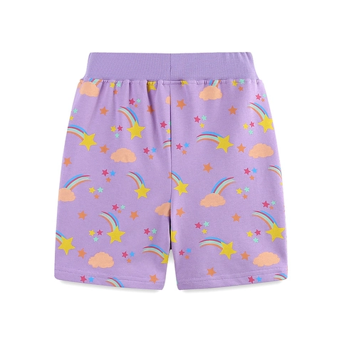 Kinder Mädchen Sommer Baumwolle Lässige Shorts Lila Cartoon Regenbogen Stern Print Sportliche Elastische Bund Shorts