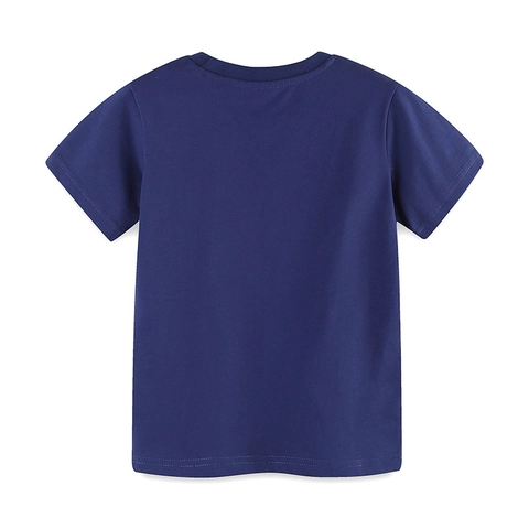 Maglietta da Ragazzo a Maniche Corte in Cotone Estivo con Stampa Grafica di Escavatore per Bambini Casual Girocollo Blu