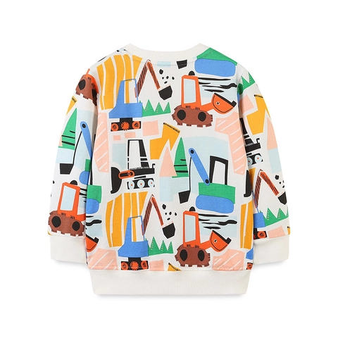 Kinder Jungen Baumwolle Sweatshirt Cartoon Baufahrzeug Druck Langarm Rundhals Lässig Pullover Herbst Frühling Top