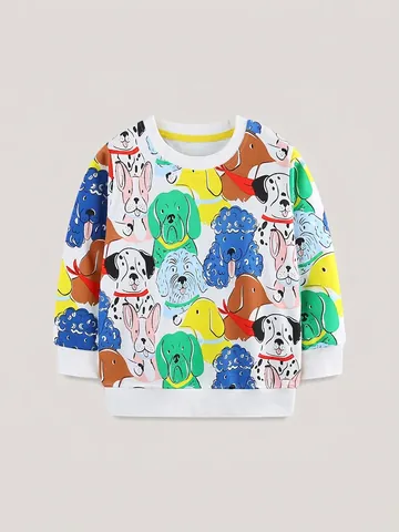 Sweat-shirt Garçon Style Européen Imprimé Chien Dessin Animé Coton Manches Longues Pullover Décontracté Enfants Mode Automne