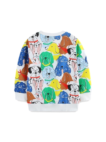 Sweat-shirt Garçon Style Européen Imprimé Chien Dessin Animé Coton Manches Longues Pullover Décontracté Enfants Mode Automne