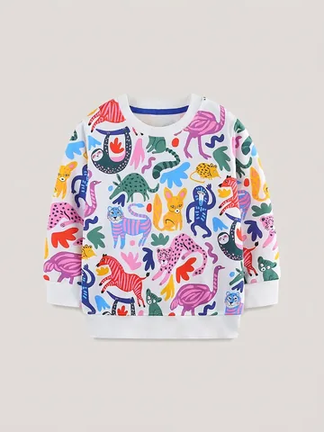 Sweat-shirt en Coton à Imprimé Animal pour Fillette Pull Décontracté à Manches Longues Blanc Col Rond Haut de Sport Automne