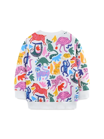 Sweat-shirt en Coton à Imprimé Animal pour Fillette Pull Décontracté à Manches Longues Blanc Col Rond Haut de Sport Automne