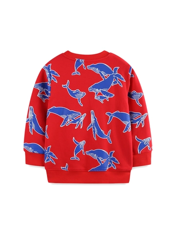 Felpa in Cotone con Stampa Balena per Ragazzo Autunno Casual a Maniche Lunghe Girocollo Pullover per Bambini Rosso