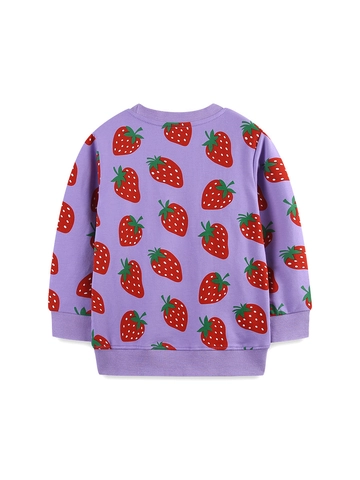 Felpa da Bambina in Cotone a Maniche Lunghe con Stampa di Fragole Cartoon Pullover Girocollo Abbigliamento Casual Autunnale
