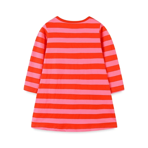 Vestito a Righe a Maniche Lunghe di Halloween per Bambine Con Ricamo Patchwork Gufo Girocollo in Maglia di Cotone
