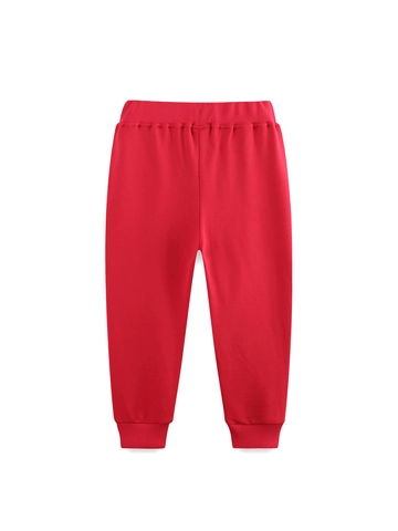 Mädchen Rote Baumwolle Jogginghose Bestickt Igel Pilz Muster Kontrast Kordelzug Lässige Sport Jogger Hose Für Kinder