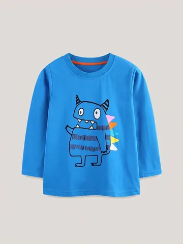 Παιδικό Μακρυμάνικο T-Shirt 100% Βαμβάκι Τύπωμα Τέρας Cartoon Στρογγυλή Λαιμόκοψη Φθινοπωρινό Casual Top Καθημερινό Ρούχο