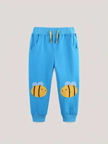 Kinder Toddler Baumwolle Jogginghose Lässige Jogger Mit Cartoon Biene Stickerei Elastische Taille Kordelzug Hose Für Jungen Mädchen