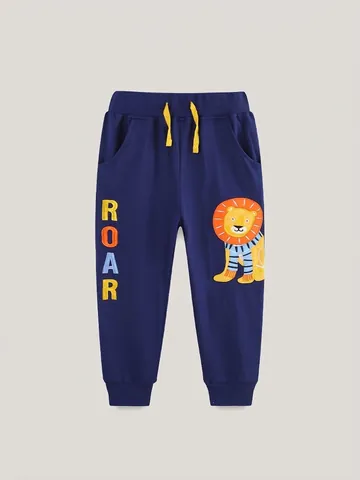 Pantaloni della Tuta in Cotone Ricamati da Bambino Jogger Casual Motivo Leone con Coulisse Elastico in Vita Autunno