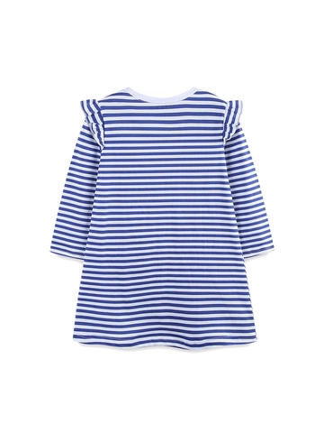Kleinkind Mädchen Langarm Gestreiftes Kleid Mit Herztaschen Rüschen Schulter Baumwolle Strick Prinzessin Casual Partykleid