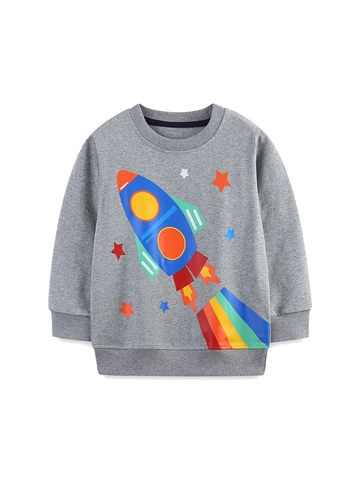 Kleinkinder Jungen Baumwolle Sweatshirt Cartoon Rakete Druck Langarm Pullover Rundhals Lässig Herbst Top Für Kinder Strickpulli