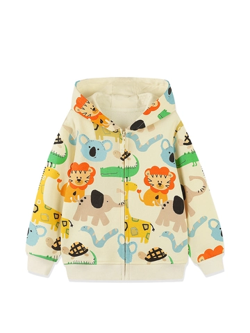 Boys Hooded Jacket Cartoon Animal Print Cotton Hoodie Autumn Casual Long Sleeve Full Zip Outerwear For Kids