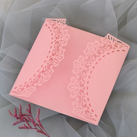 Laser Cut Hollow Floral Lace Pearl Paper Invitation Cover For Wedding Birthday Party Banquet European Greeting Card Sleeve