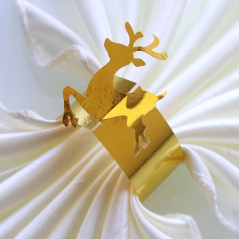 Christmas Reindeer Shape Paper Napkin Rings Mirror Reflective Paper Buckles For Holiday Banquet Wedding Table Decoration