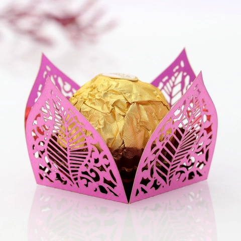 Elegant Laser Cut Leaf Hollow Mirror Paper Chocolate Candy Box For Wedding Party Favor Decorative Gift Wrapping Wrapper