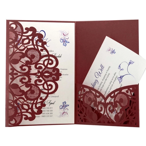Inviti di Nozze Taglio Laser Carta Speciale Traforato Floreale Pizzo Biglietti d'Auguri per Matrimonio Banchetto Festa Forniture