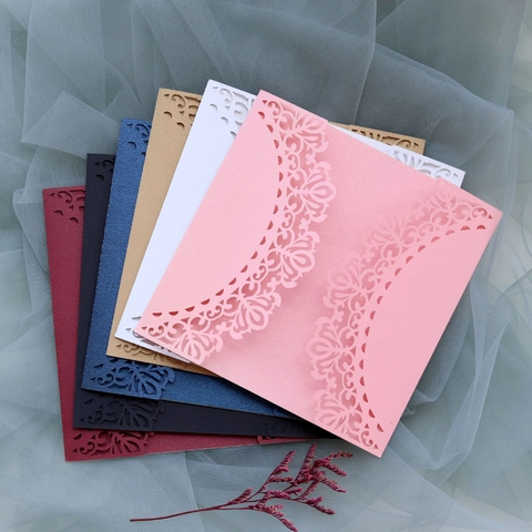 Laser Cut Hollow Floral Lace Pearl Paper Invitation Cover For Wedding Birthday Party Banquet European Greeting Card Sleeve