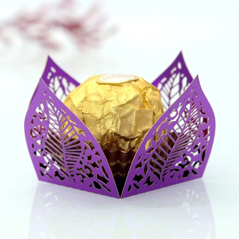 Elegant Laser Cut Leaf Hollow Mirror Paper Chocolate Candy Box For Wedding Party Favor Decorative Gift Wrapping Wrapper