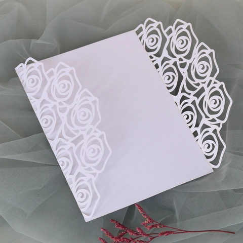 Laser Cut Rose Wedding Invitation Envelopes Pearlescent Paper Hollow Greeting Card Covers For Engagement Baptism Party Event Decor