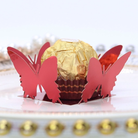 Laser Cut Butterfly Chocolate Wrappers Hollow Mirror Pearl Paper Candy Cupcake Liners For Wedding Party Decorations