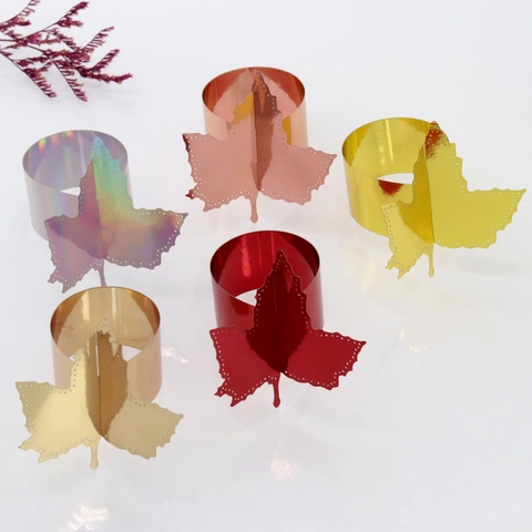 Laser Cut Maple Leaf Paper Napkin Rings Reflective Hollow Napkin Holders For Wedding Banquet Party Table Decoration