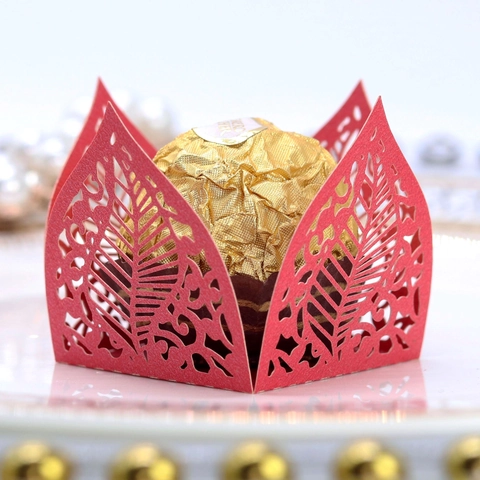 Laser Cut Leaf Hollow Out Chocolate Wrapper Pearl Paper Candy Box Wedding Party Decoration Dessert Truffle Holder Liners