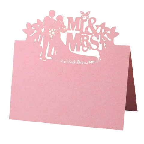 Laser Cut Butterfly Bride And Groom Mr Mrs Wedding Place Cards Pearlescent Paper Table Name Cards For Anniversary Party Decor