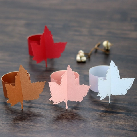 Laser Cut Maple Leaf Paper Napkin Rings Reflective Hollow Napkin Holders For Wedding Banquet Party Table Decoration