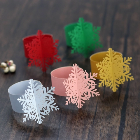 Servilleteros de Papel con Copos de Nieve de Corte Láser Decoraciones de Mesa de Navidad Papel Perlado para Boda Banquete Fiesta