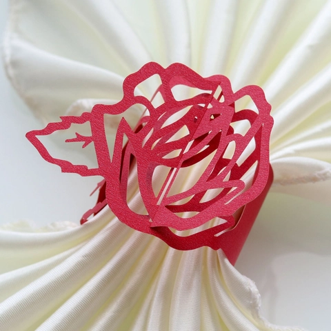 Élégants Ronds de Serviette Fleur Rose en Papier Découpé au Laser pour Décoration Table Mariage Banquet Fête Saint-Valentin Accessoires