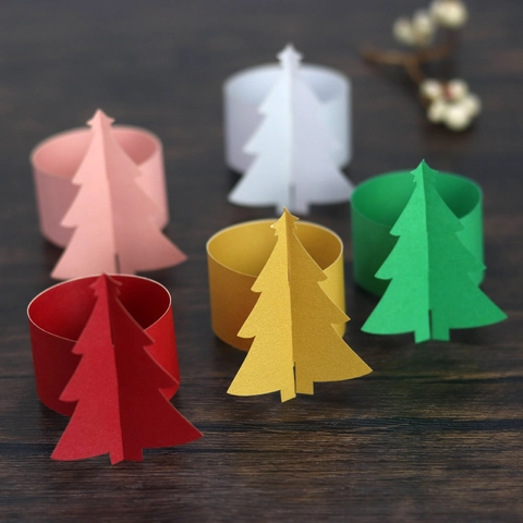 Weihnachtsbaum Papier Serviettenringe Spiegel Laser Reflektierende Karton Serviettenschnallen Für Weihnachtsfeier Abendessen Hochzeit Deko