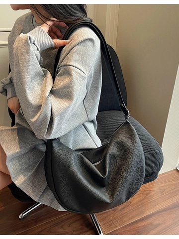 Large Capacity PU Leather Lychee Pattern Hobo Shoulder Bag For Women Vintage Half Moon Underarm Crossbody Dumpling Bag Purse