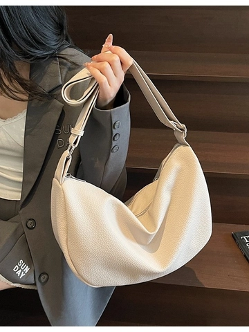 Large Capacity PU Leather Lychee Pattern Hobo Shoulder Bag For Women Vintage Half Moon Underarm Crossbody Dumpling Bag Purse