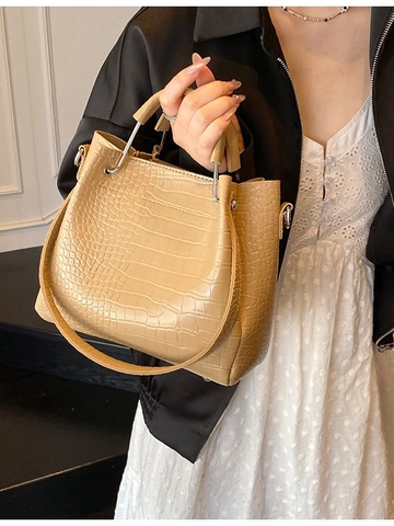 Vintage Crocodile Pattern PU Leather Bucket Bag For Women Large Capacity Shoulder Crossbody Bag Minimalist Fashion Daily Bag