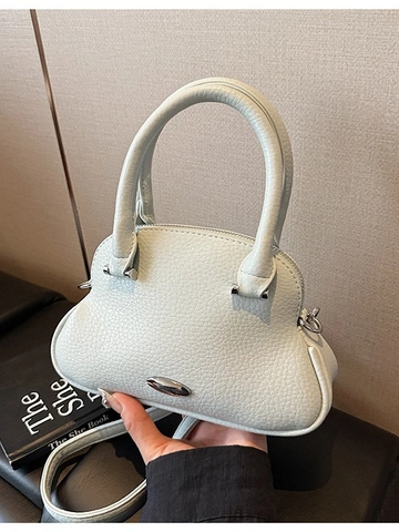 Women PU Leather Lychee Texture Shell Shoulder Bag Sweet Macaron Color Handbag Fashion Bowling Bag With Adjustable Strap