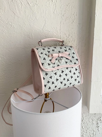 Mini Mochila Dulce Con Estampado de Lazo para Mujer Bolso de Mano de Cuero Sintético Pequeña Bolsa Escolar para Niñas