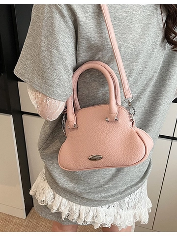 Women PU Leather Lychee Texture Shell Shoulder Bag Sweet Macaron Color Handbag Fashion Bowling Bag With Adjustable Strap