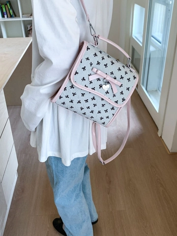Mini Mochila Dulce Con Estampado de Lazo para Mujer Bolso de Mano de Cuero Sintético Pequeña Bolsa Escolar para Niñas