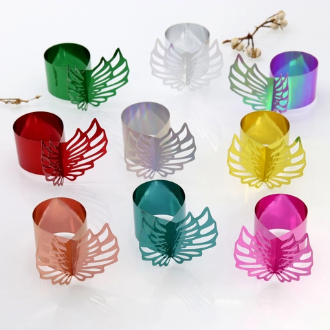 Hollow Butterfly Angel Wing Paper Napkin Rings Mirror Gold Silver Reflective Napkin Holder For Wedding Banquet Party Table Decor