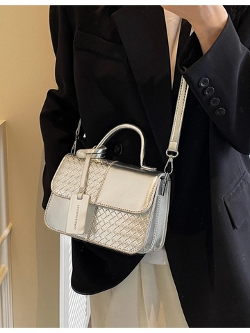 Women Fashion Woven Patchwork PU Leather Small Square Bag Versatile Crossbody Shoulder Handbag Stylish Daily Commute Purse