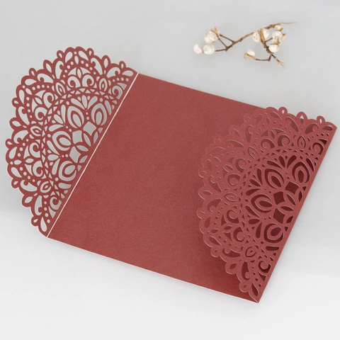 Elegant Laser Cut Wedding Invitation Shell European Palace Style Mandala Lace Hollowed Out Kraft Pearlescent Paper Card