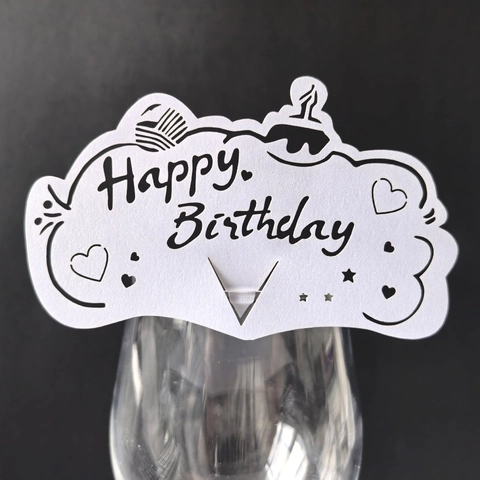 Happy Birthday Cup Place Cards Pearl Paper Hollow Out Laser Cut Cup Border Cards Birthday Party Table Decorations